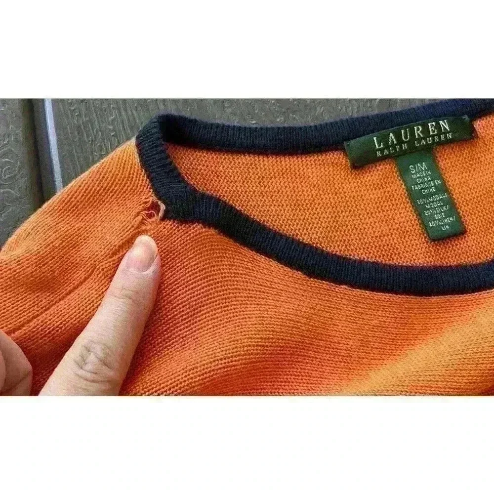 Lauren Ralph Lauren Sleeveless Kaftan Sweater Sz Small/Medium Orange *FLAW* - Picture 10 of 12